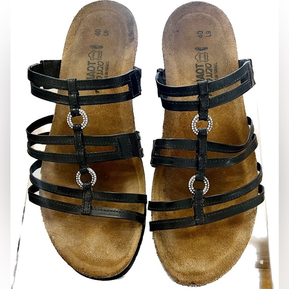 Naot Shoes - Naot Leather Strappy Rhinestone Embellished Cork Slip-On Sandals Size 40 US 9